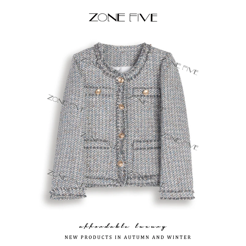 【zonefive】2025春季新款小香风外套女冰岛灰蓝8701