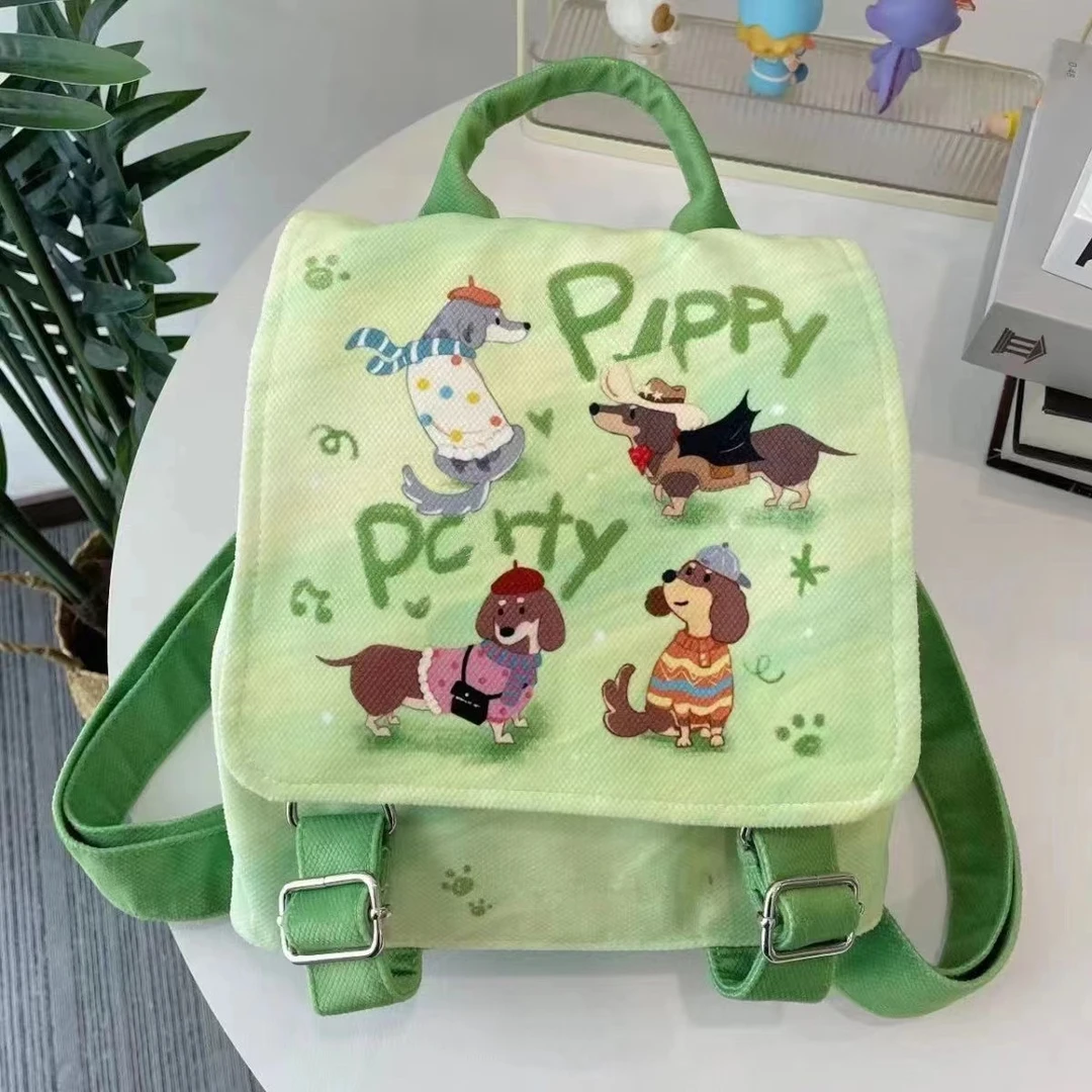 X11小狗派对双肩包书包学生可爱轻便大容量设计感帆布包小型背包
