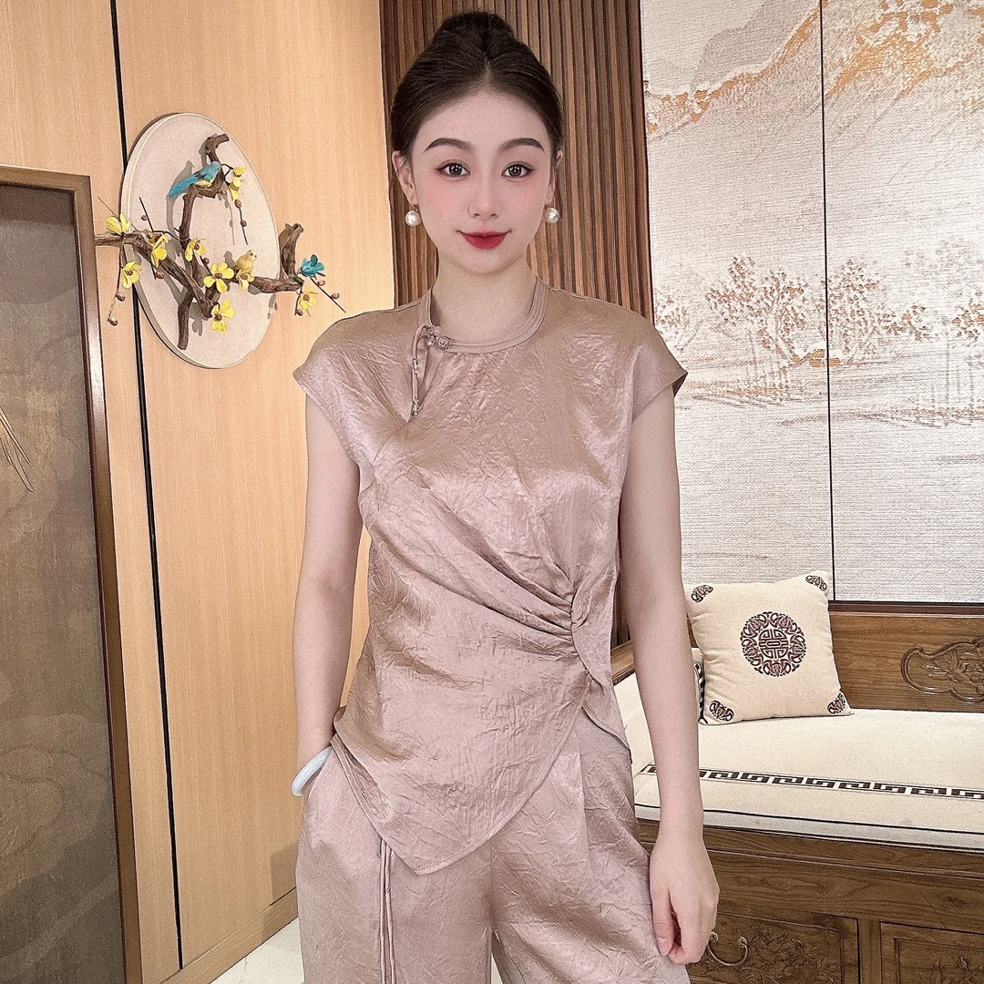 【语辰原创】YC 0629 新中式国风醋酸夏季短袖套装