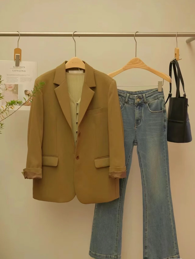 【现8226号 咖蓝斜纹西装外套】--姐妹服装2店