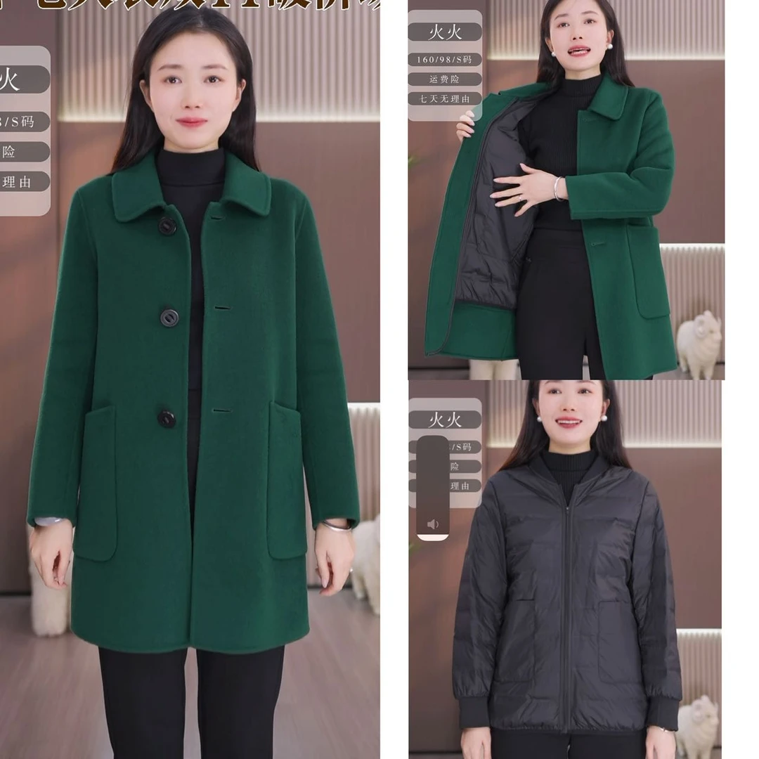 冬季加绒保暖一衣三穿双面绒羊毛大衣显瘦中长款外套 （雯雯）