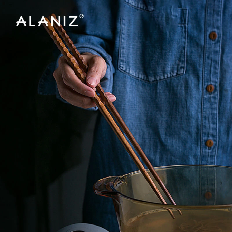 ALANIZ日式木质加长筷子创意火锅长筷子炸油条捞面筷防烫原木筷子