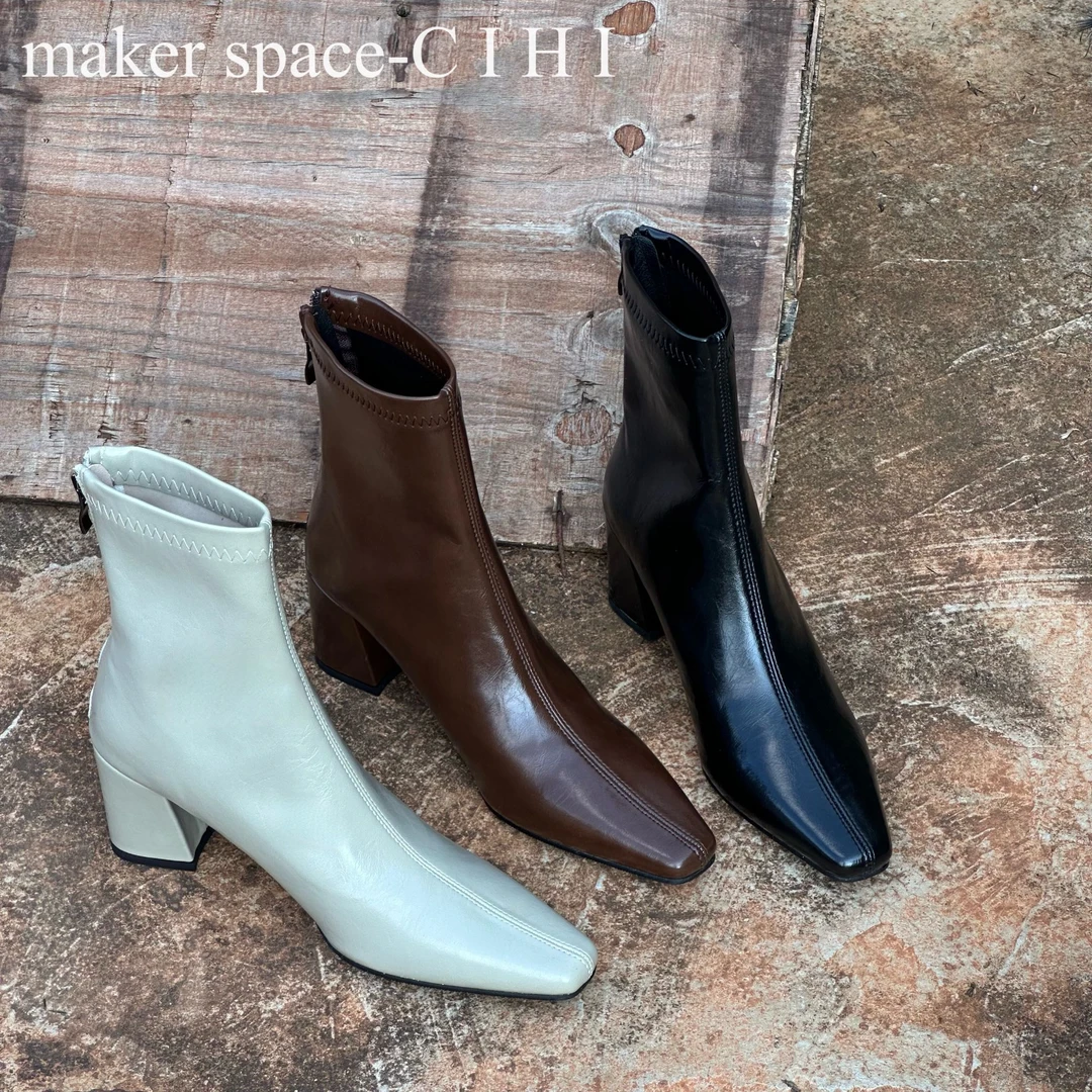 Cihi設計'makerspace'-593【唯风逢】瘦瘦靴时尚小众方头跟短靴