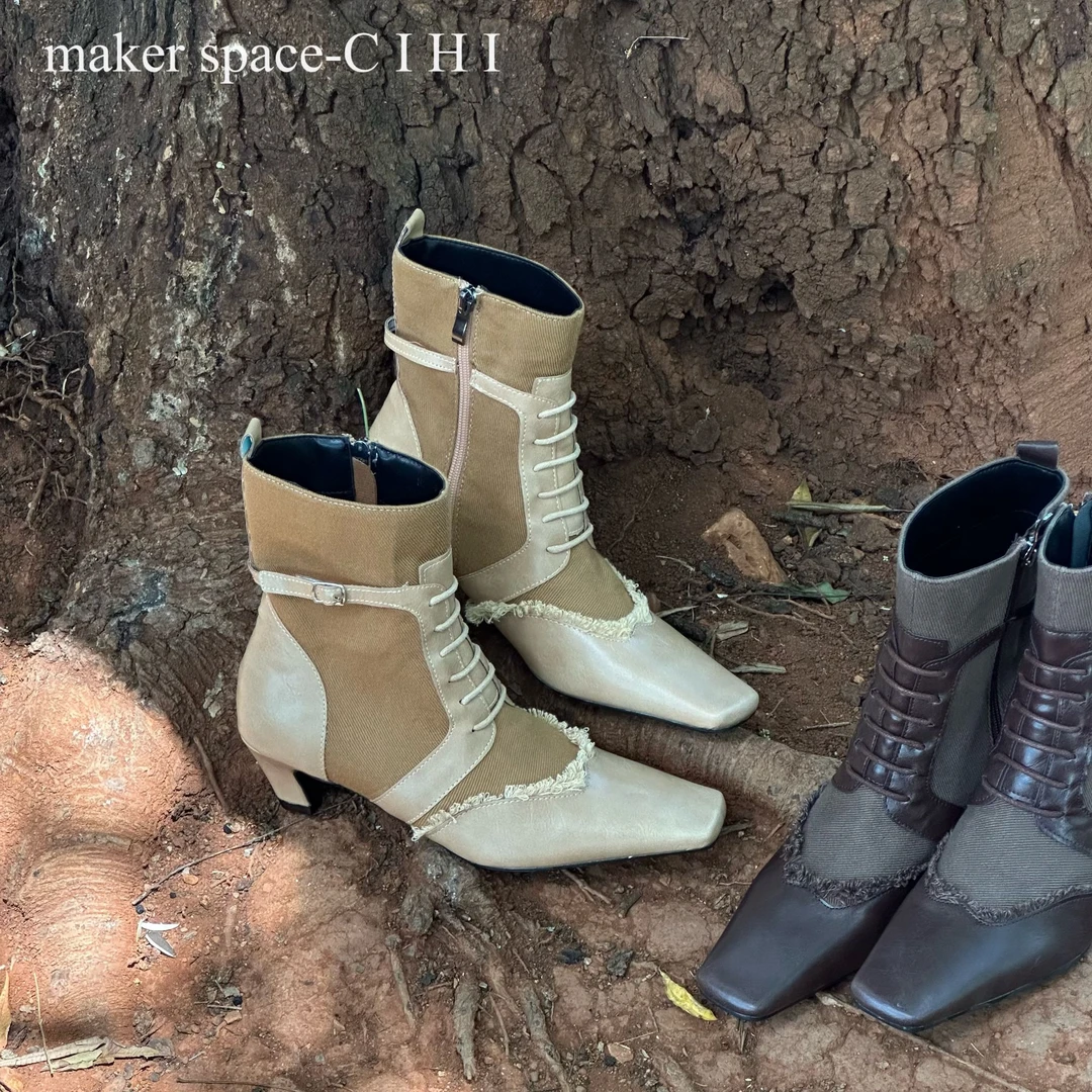 Cihi設計'makerspace'-597【顾萘】獨家重工設計拼接个性辣妹马丁靴