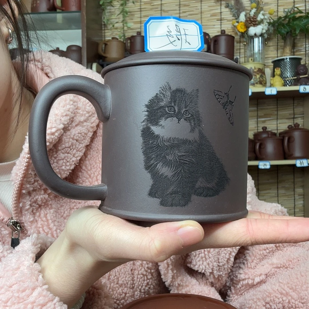【闪购商品】紫砂茶杯清灰紫猫