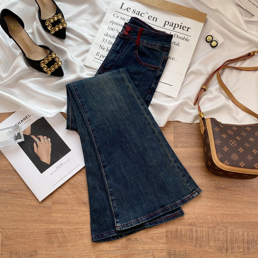 复古微喇牛仔裤女秋季2025新款时尚高腰修身显瘦设计感马蹄喇叭裤