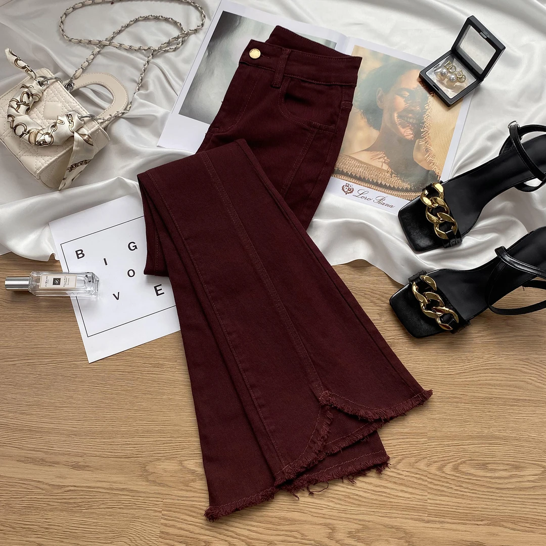 安可拉红网红微喇牛仔裤女秋季2025新款高腰修身显瘦马蹄喇叭裤女