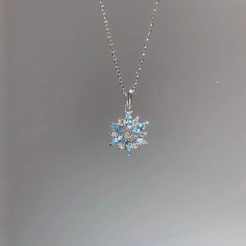 钛钢项链 冰雪奇缘项链女ins小众轻奢气质百搭蓝色璀璨雪花锁骨链