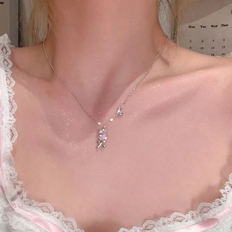 钛钢项链 郁金香项链女ins轻奢小众设计感花朵锁骨链高级百搭简约