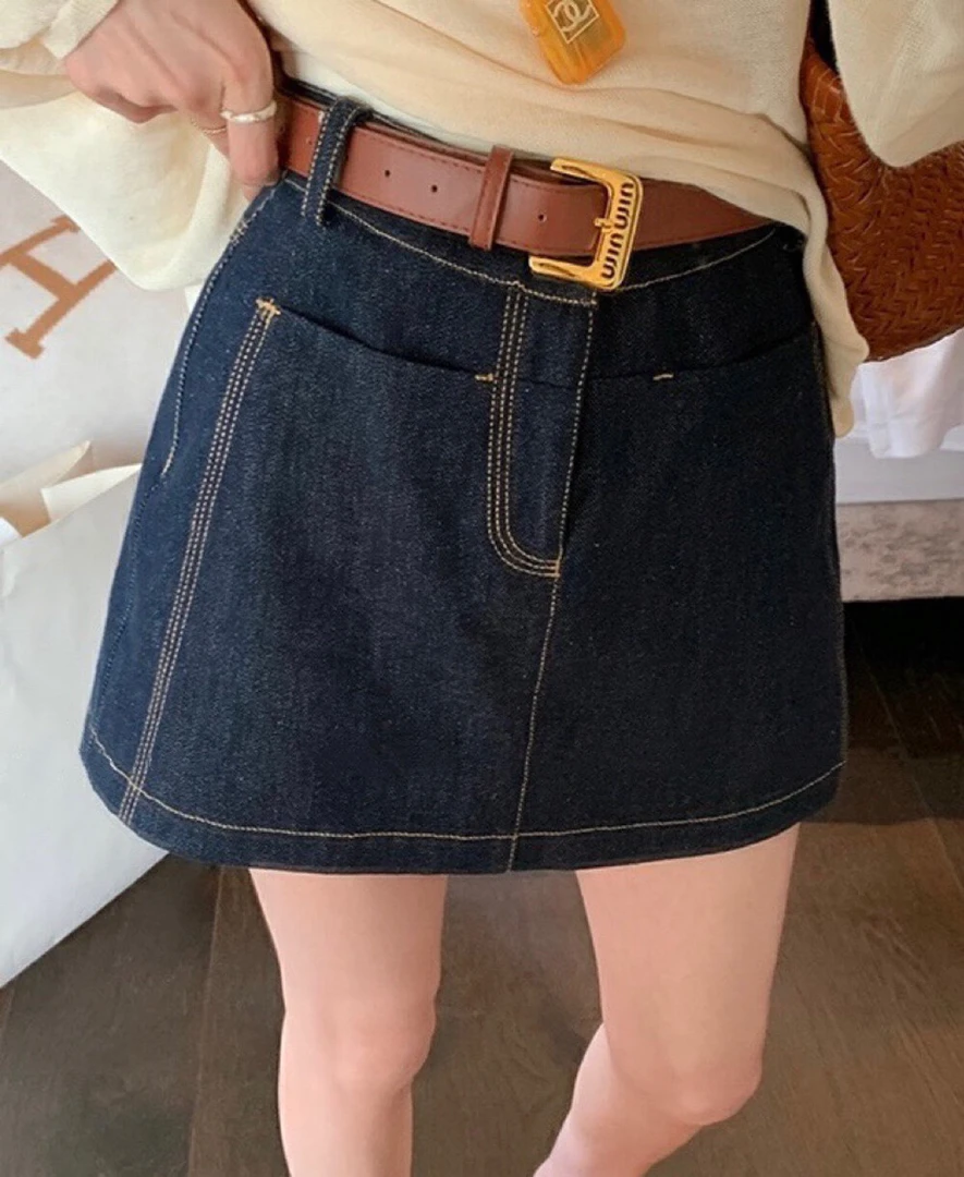 2024女装新款执行浪漫~小个子美式复古牛仔裙小众A字包臀半身裙