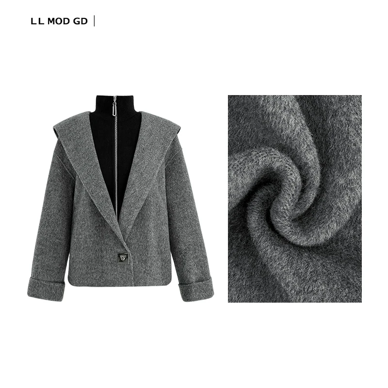 LL MOD GD |秋冬新款拉链长袖假两件短款大衣外套YL-231939
