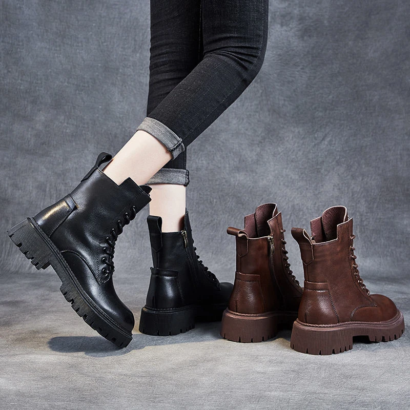 6609英伦风百搭加绒学生鞋网红爆款真皮马丁靴真皮马丁靴棉鞋黑色