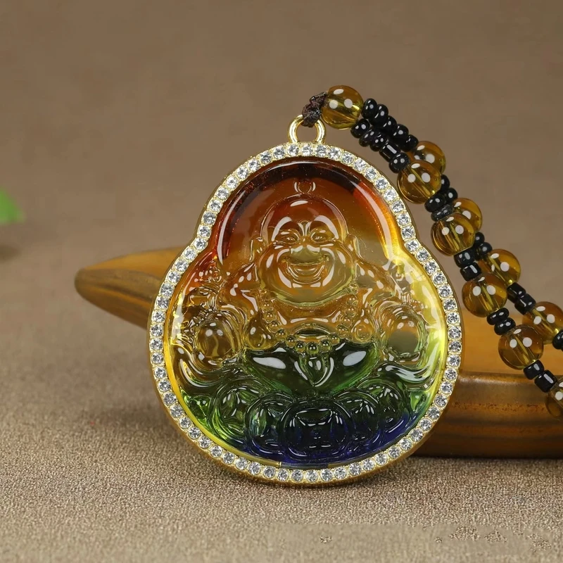 铜合金吊坠 新款彩色琉璃佛吊坠项链秋冬季百搭