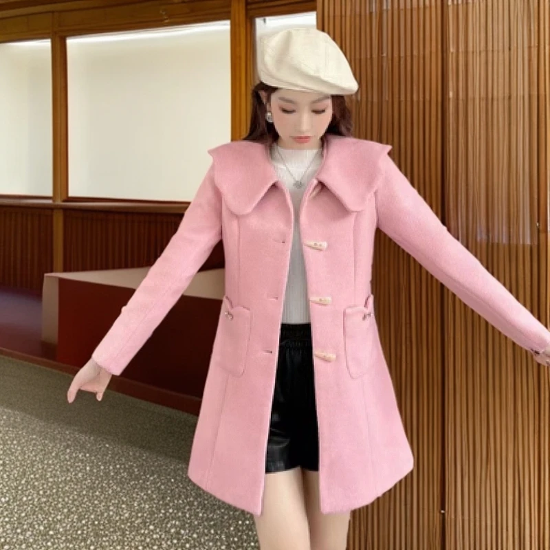 LLYC 秋冬新款中长款夹棉单层娃娃领减龄时尚洋气百搭气质外套