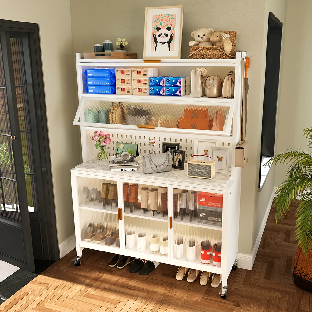 家用钢制鞋柜置物收纳柜卧室阳台客厅多层儿童鞋架上翻门储物柜