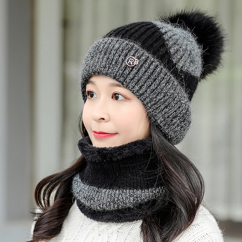 冬天渔夫帽贝雷帽兔毛针织帽休闲保暖加厚时尚毛线帽百搭护耳围脖