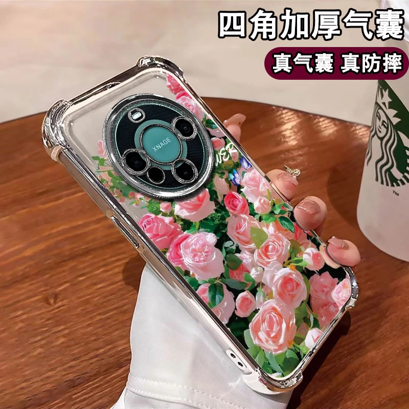适用【华为mate60pro】玫瑰花丛电镀防摔壳网红创意高颜值手机壳女