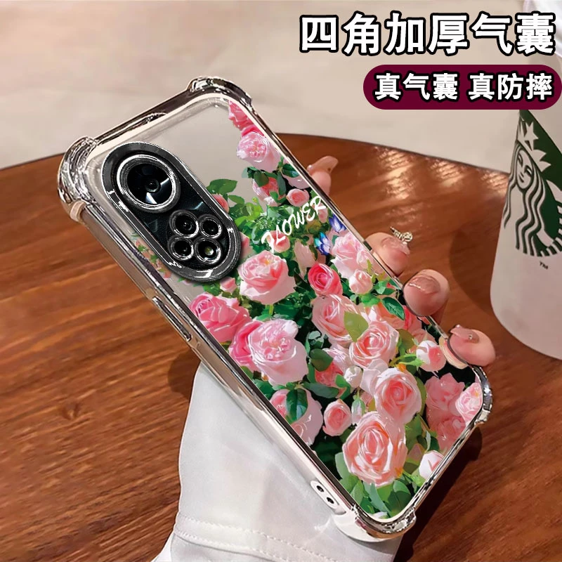 适用【荣耀50pro】玫瑰花丛电镀防摔壳网红创意高颜值手机壳女款