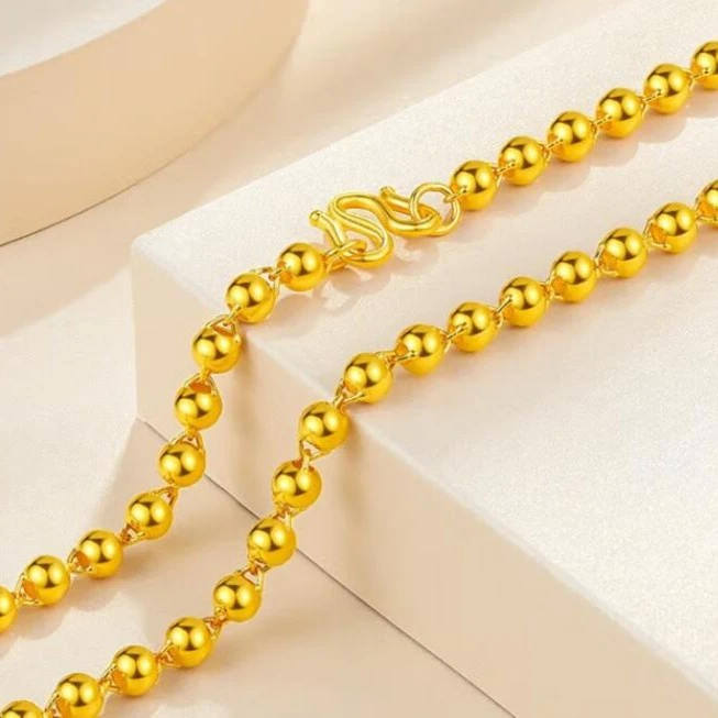 黄金项链足金链子真金素链男女款光面光珠链圆珠链转运珠