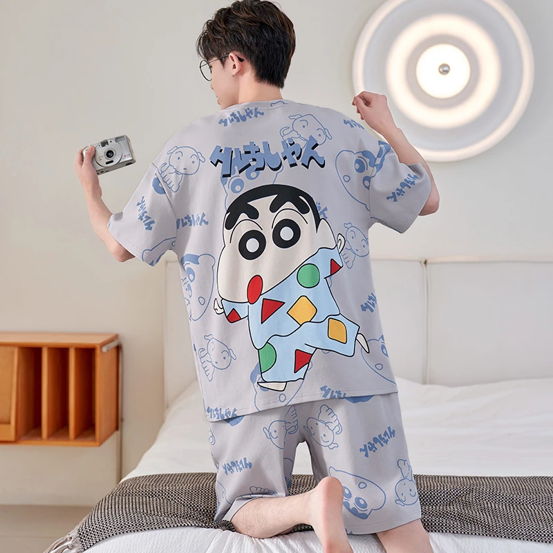 男士青少年学生睡衣男夏季大码宽松精梳纯棉家居服男短袖套头睡衣