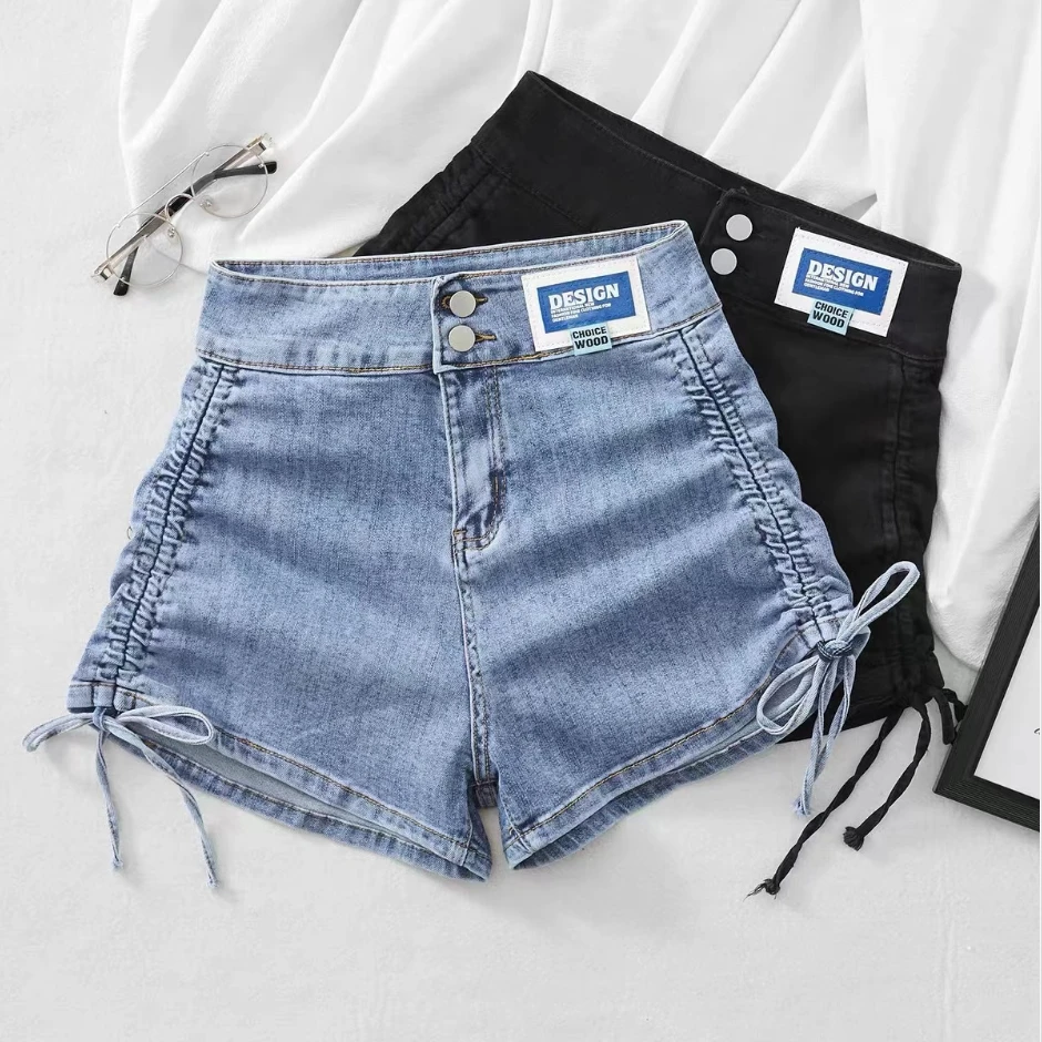 9875#短裤高腰辣妹收腰百搭牛仔短裤
