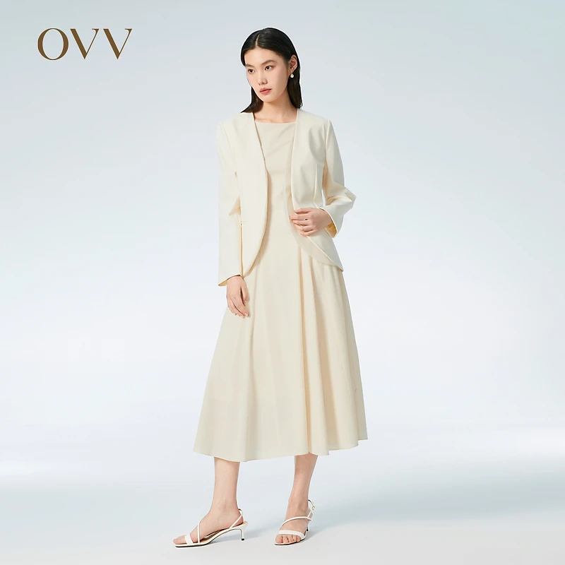 OVV春夏新款女装假两件欧根纱无领单件西服外套GWXAJ13016A