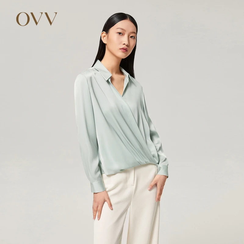 OVV秋冬新款女装22姆米桑蚕丝混纺弹力双乔衬衫GNSAJ32108A