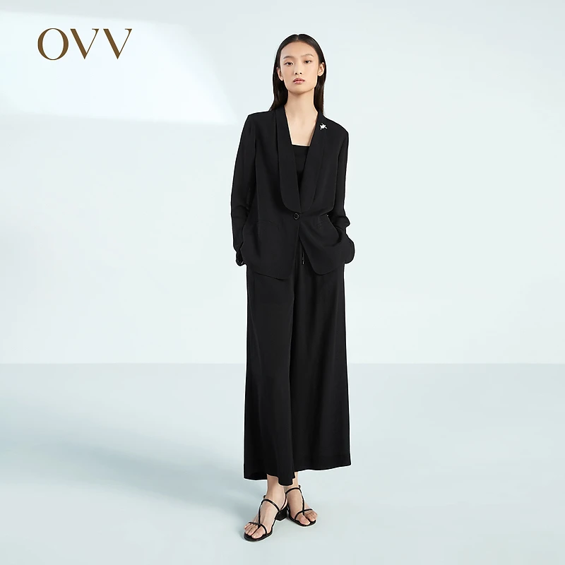 OVV春夏新款女装飘逸23MM鬼绉西服外套GTXEJ13014A