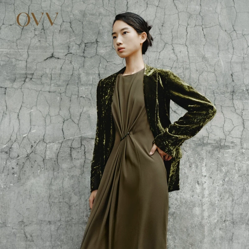 【丝绒压花工艺】OVV秋冬新款女装进口经典套装西服GTXEJ32113A