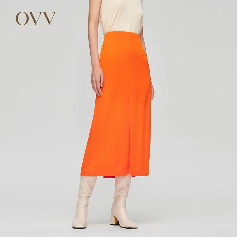 【新年红系列】OVV新款女装开衩直筒休闲半身裙GQDDJ14001A