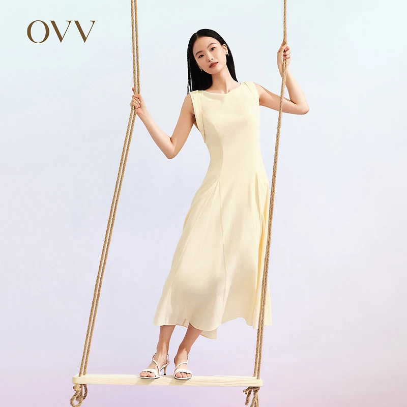 【经典A字版型】OVV春夏新款女装桑蚕丝混纺无袖连衣裙GQLWJ23004A