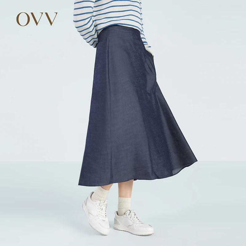 OVV春夏热卖女装醋酸混纺吸湿透气A字半身裙单裙GQDDJ13008A