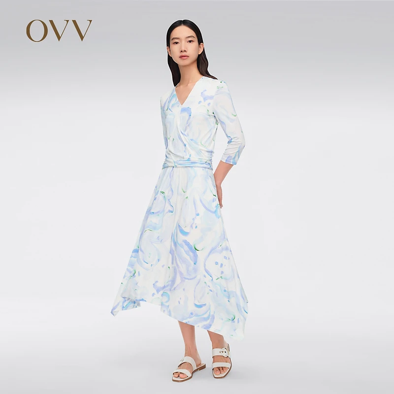 【抽象印花】OVV春夏热卖女装V领弹力针织连衣裙GQLBJ007A