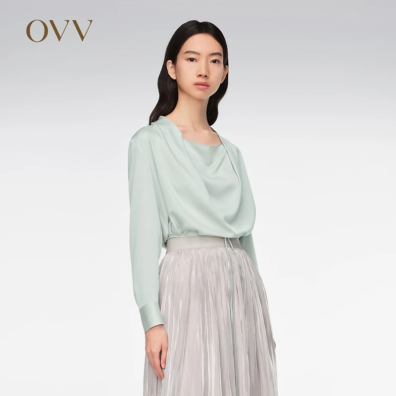 OVV春夏热卖女装日本进口三醋酸荡领配腰绳上衣GNSAJ14005A
