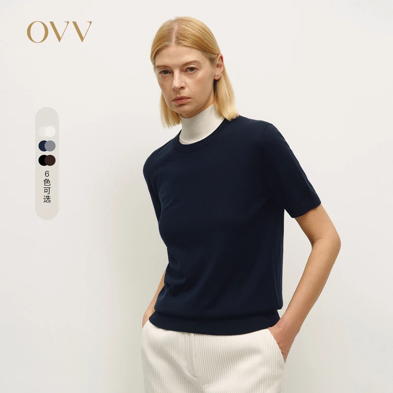 【高级感】OVV秋冬新女装多色宽松圆领羊毛短袖针织衫GNZBW34002A