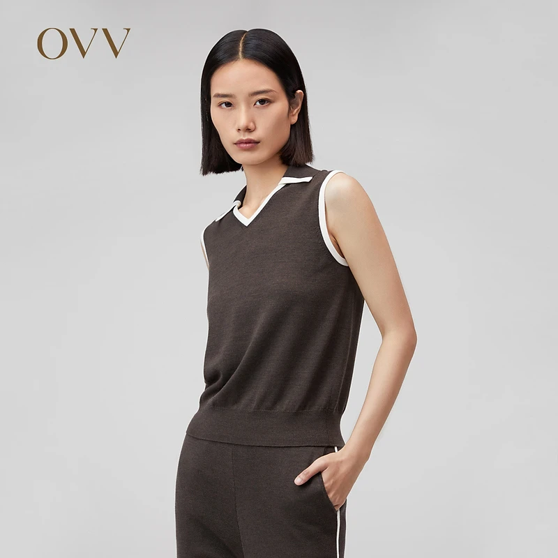 OVV秋冬新款女装撞色运动风毛针织衫