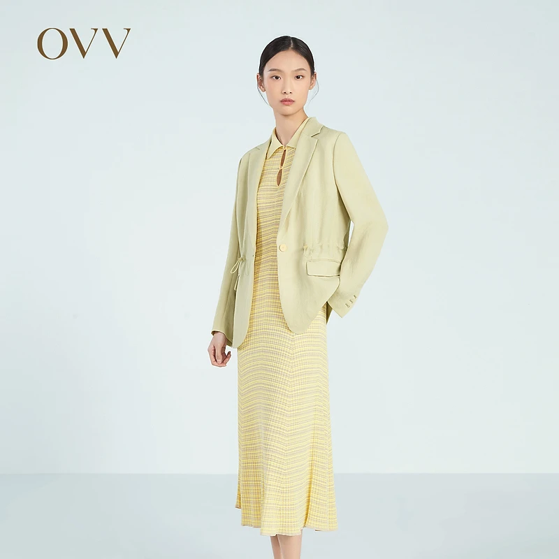 【薄荷曼波】OVV春夏新款女装三醋酸仿麻休闲西服外套GTXEJ13008A