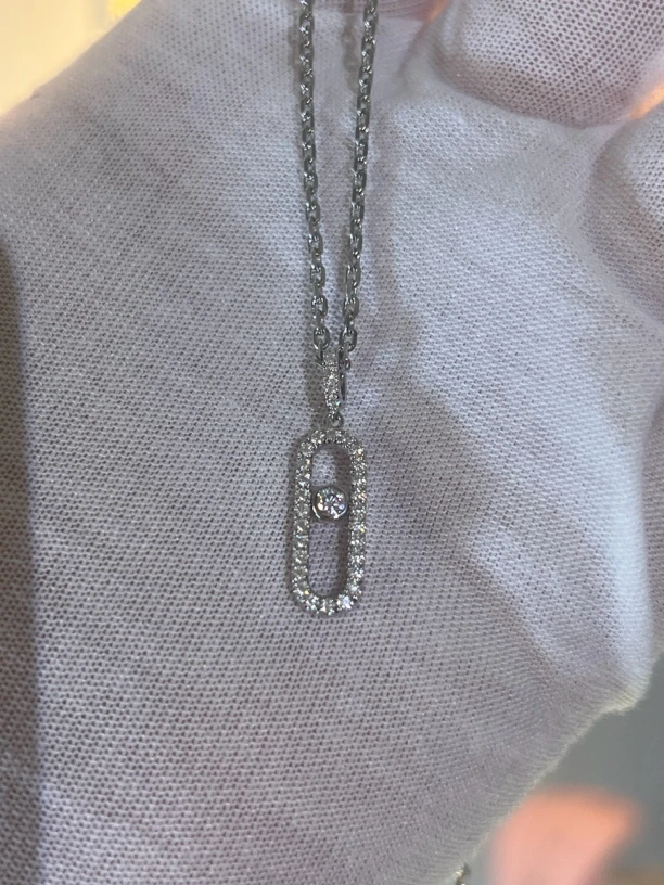 坠链均925银莫桑石 别针项链纯手工镶嵌别针首饰精致女生个性时尚