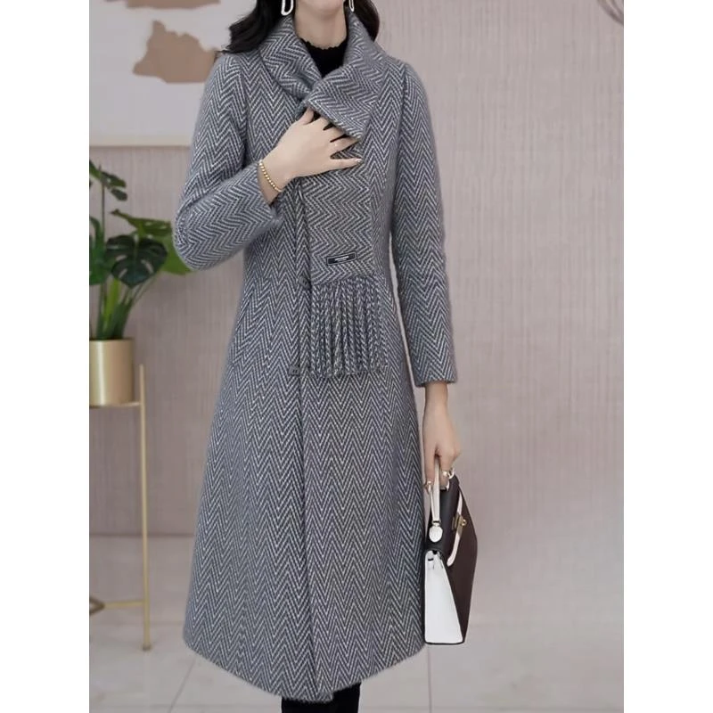【外套】22830秋季新款优雅气质时尚大气修身显瘦毛呢中长款外套女