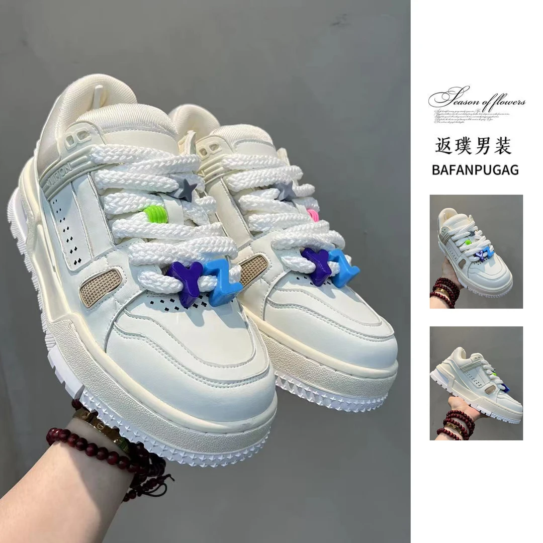 FANPU返璞男装低帮休闲板时尚潮流百搭增高系带情侣小白鞋2618