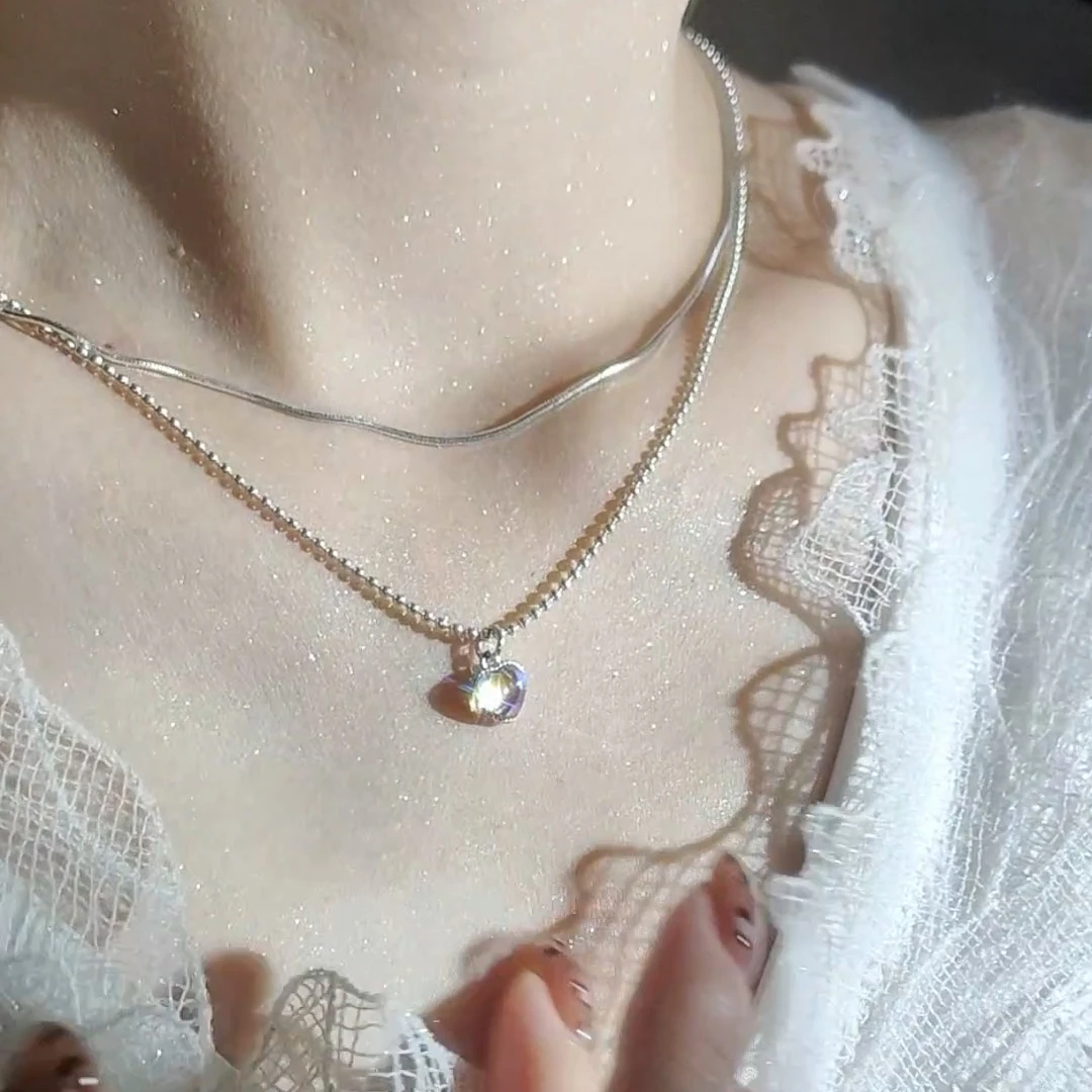 链子925银 双层爱心项链时尚气质精致设计感高级甜美轻奢锁骨链