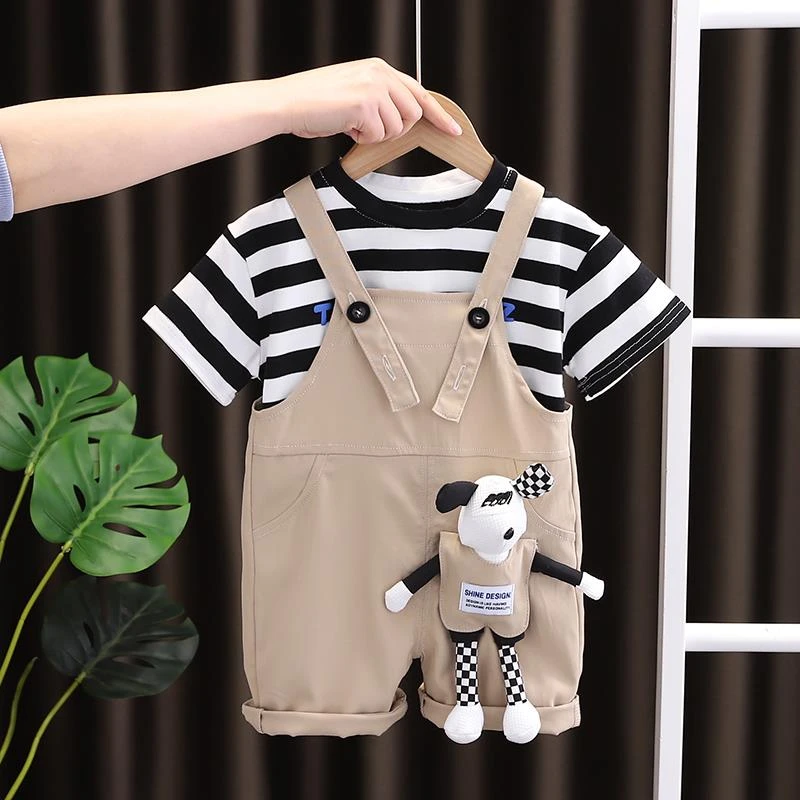 巴拉商场同款婴幼儿背带裤套装夏季宝宝夏装两件套潮男童洋气2024