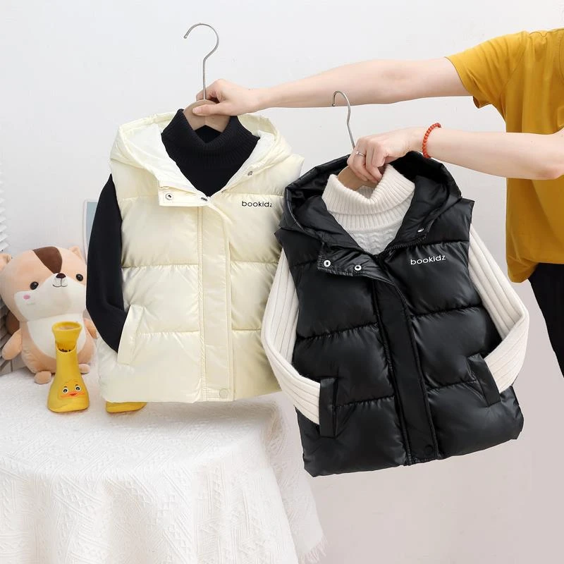 巴拉商场同款秋冬儿童羽绒棉马甲女童连帽加厚背心男童棉服宝宝坎