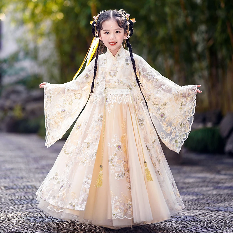 9915儿童汉服女中国风童装连衣裙小女孩古风唐装女童套装萌娃穿搭