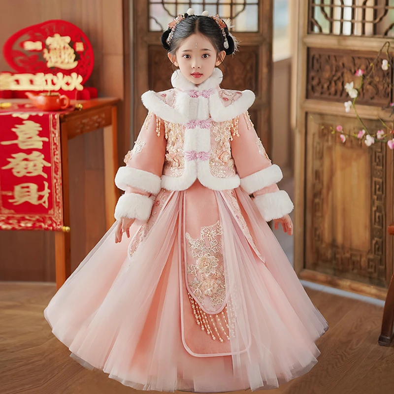 99330汉服女童秋冬装中国风夹棉儿童唐装宝宝拜年服过年新年装