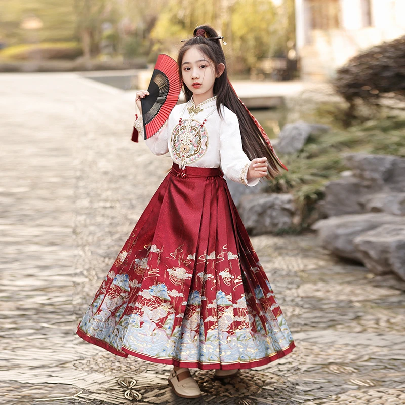 99267女童汉服马面裙小女孩唐装古风新款中国风春款裙子