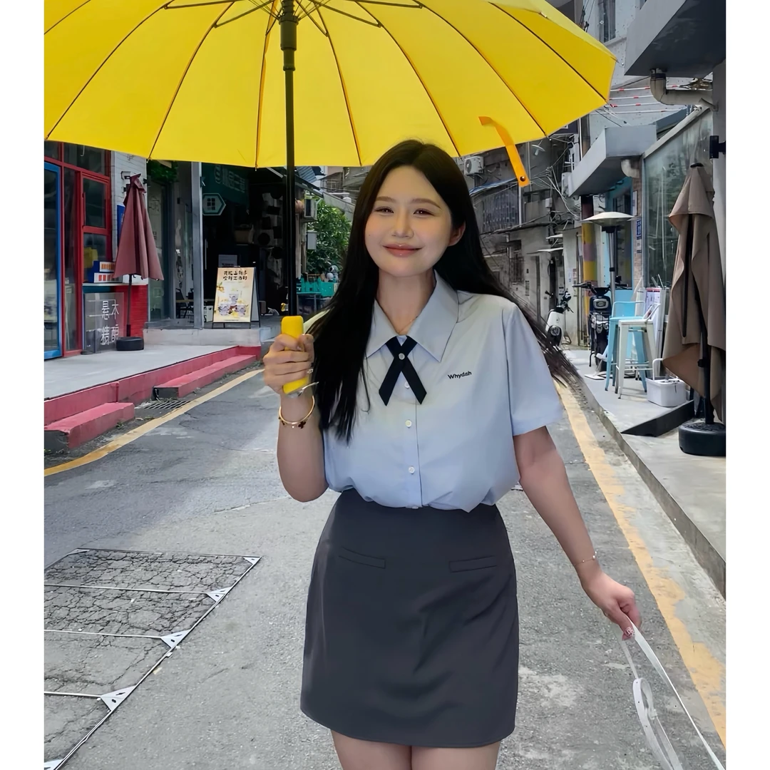 知葵微胖定制【春野森会】泰式学院风衬衫半裙套装12242TZ7302