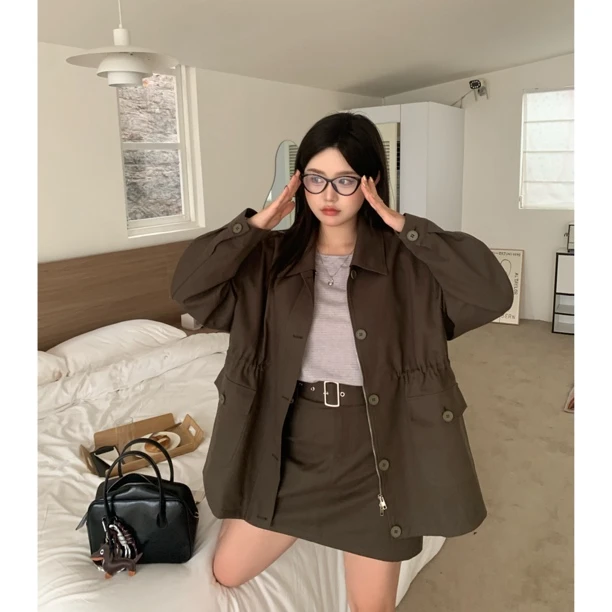 知葵微胖定制【摩卡戚风】秋季新款显瘦遮肉休闲宽松套装12243D5843