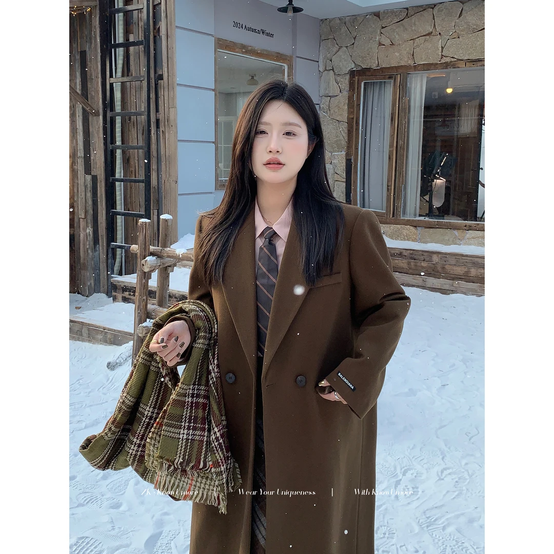 知葵微胖定制【奥菲利亚】秋季学院风毛呢套装长外套12243MN4315