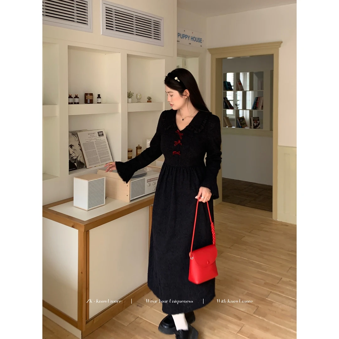 知葵微胖定制【布拉格少女】秋冬韩系简约小黑裙连衣裙12244L4685